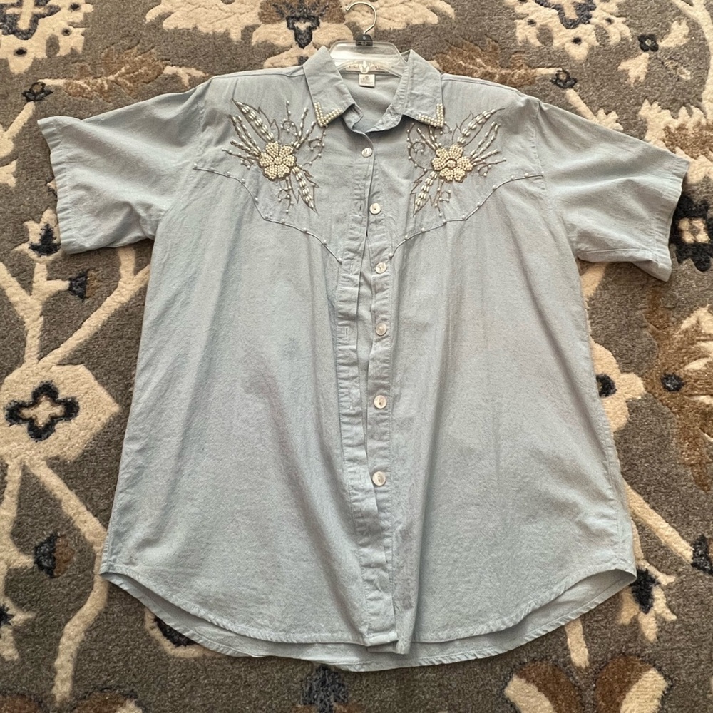 Vintage - Blue Button Down with Embellishments